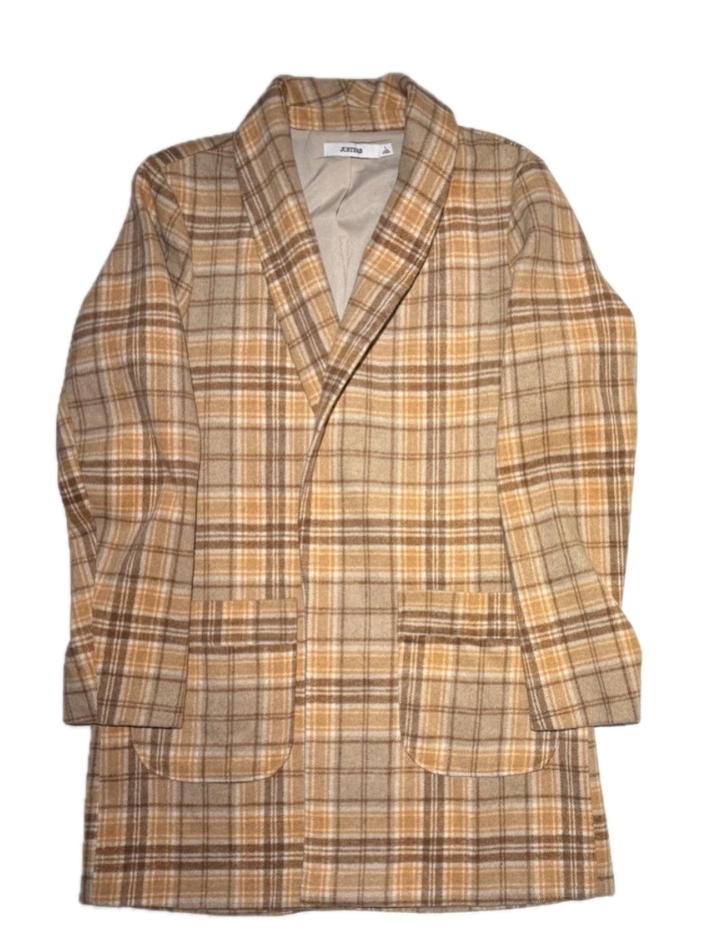 JustFab Plaid Butterscotch Yellow Oversized Longline Boyfriend Blazer Coat L